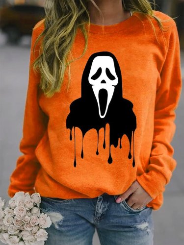 Women's Halloween Scream Ghost Face Print Casual Sweatshirt