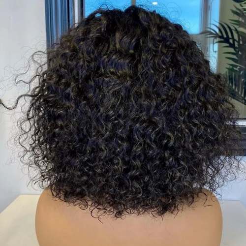 Black Brazilian Remy Curly Hair Bob Wig With Bangs Glueless Wigs