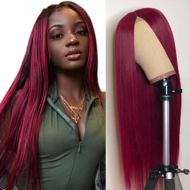 Brazilian Red Wine Color Hair Wigs With Baby Hair Burgundy Wig