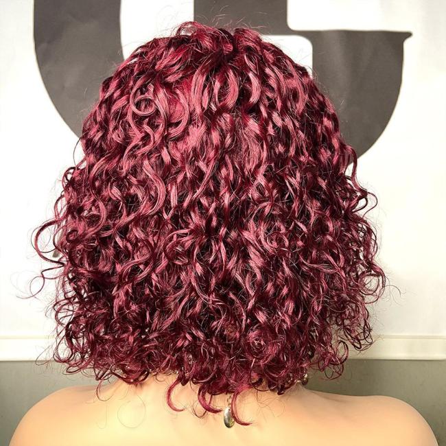 Wine Red Short Curly Lace Front Wigs With Baby Hair