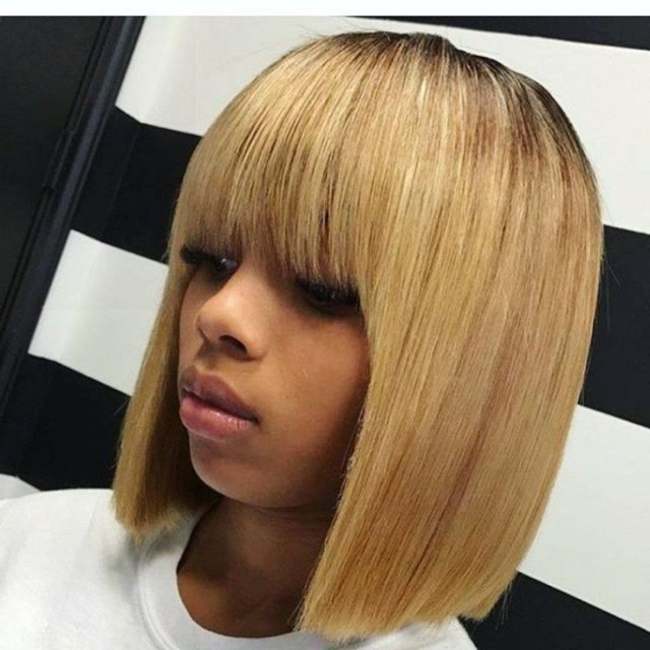 Short Straight Wig Light Brown Bob Wig With Bangs