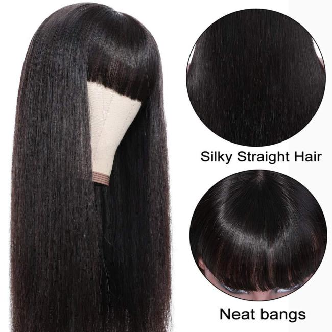 Long Hair Straight Wigs with Bangs for Black Women 150% Density