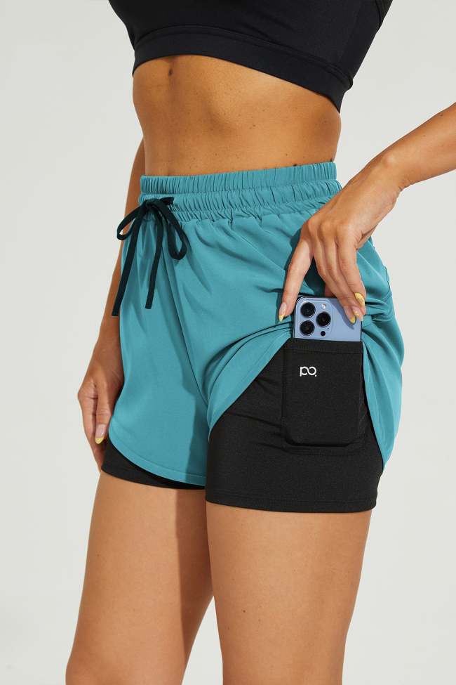 Women's Running Shorts Drawstring Waist with Liner Phone Pockets
