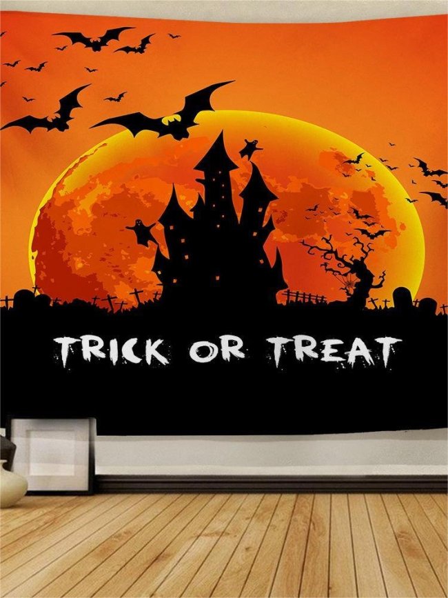 Halloween Tapestry Witch And Castle Printed Backdrop