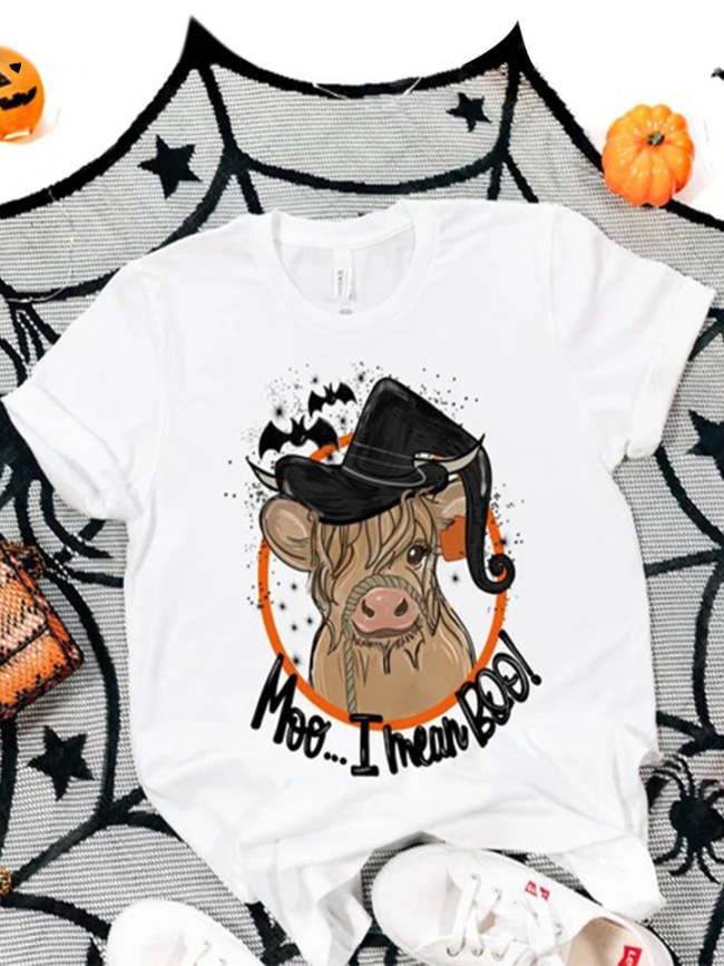 Moo I Mean Boo Funny Cow Print T-Shirt