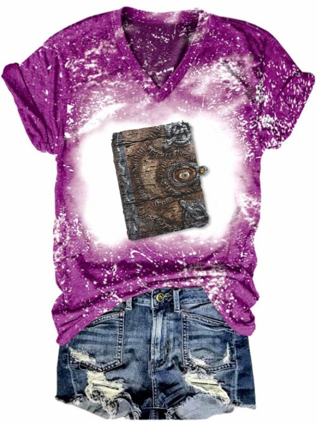 Tie Dye Magic Book Print Short Sleeve Vintage T-Shirt