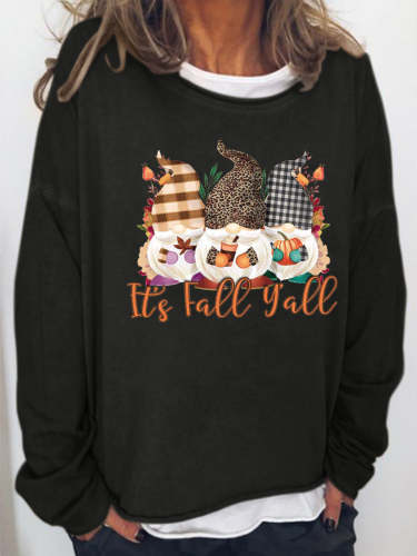 It's Fall Y'all Gnomies Pumpkin Print Sweatshirts
