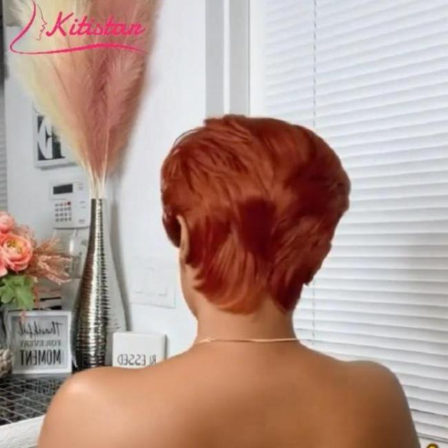 New Best Design Orange Color Short Pixed Cut Straight Wig