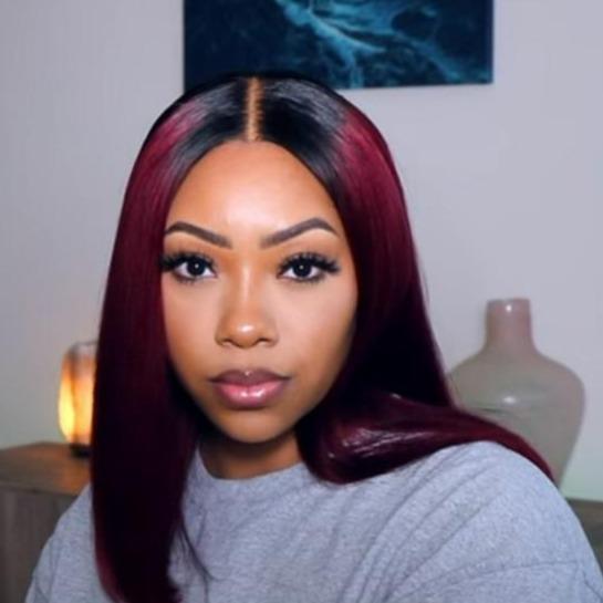 Burgundy Black Gradient Red Centre Parting Long Hair Straight Wig