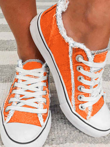 Women's Orange Lace-up Canvas Sneakers