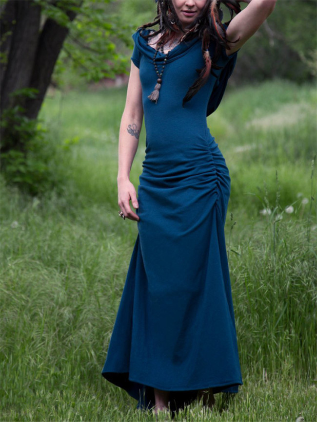 Star Hollow Laced Back Hooded Maxi Dress