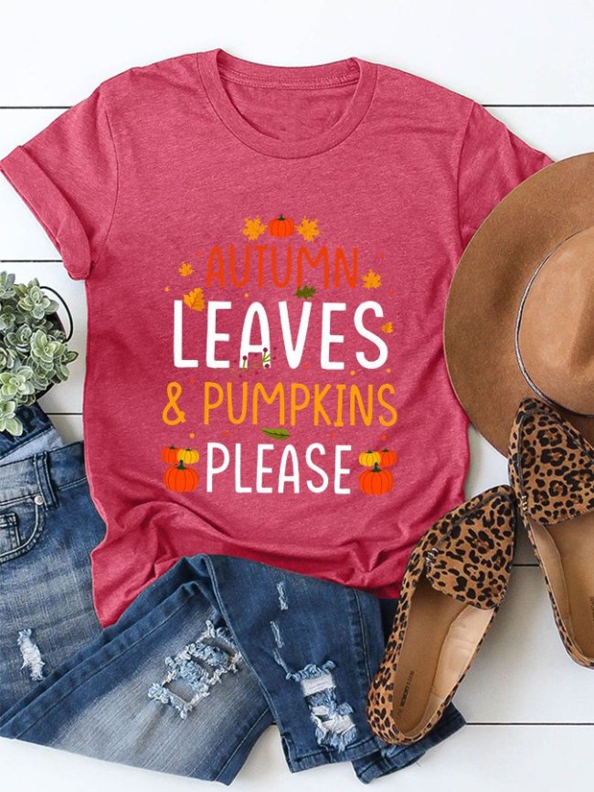 Women's Autumn Leaves&Pumpkins Please Casual Cotton Tee