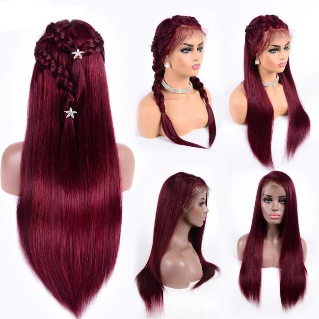 Brazilian Red Wine Color Hair Wigs With Baby Hair Burgundy Wig