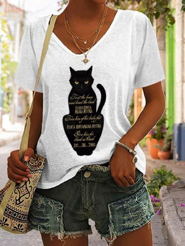 Black Cat Curse Print Vintage T-Shirt