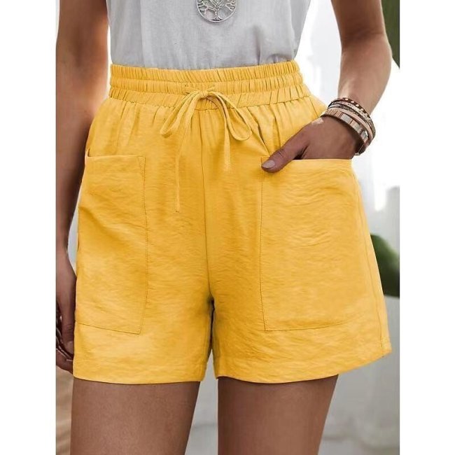 2022 Summer Sale 48% Off - Womens New Solid Color Two Pockets Loose Cotton And Linen Casual Pants Home Short Trousers