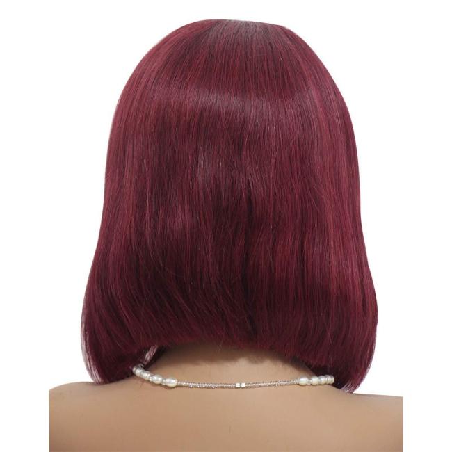 Wine Red Centre Parting Short Bob Hair Staight Wigs
