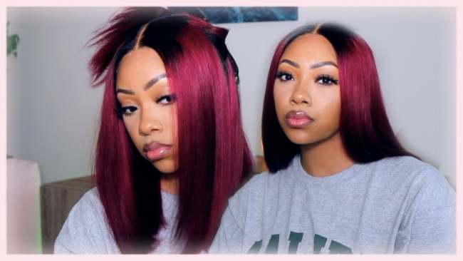 Burgundy Black Gradient Red Centre Parting Long Hair Straight Wig