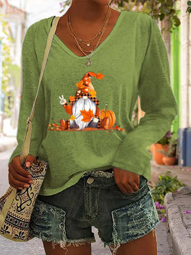 Fall Y'all Gnomes Print Long Sleeve Blouse