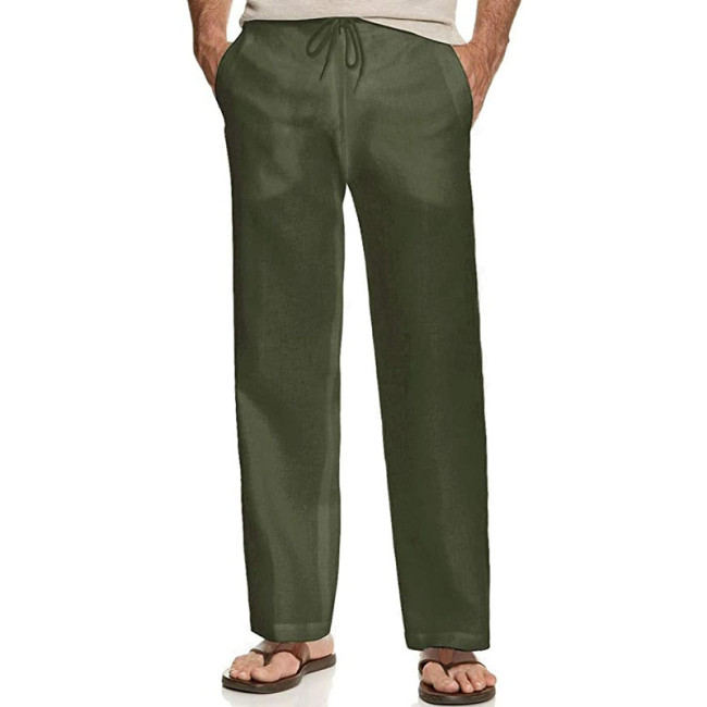 Mens Cotton Linen Drawstring Pants Elastic Waist Casual Jogger Yoga Pants