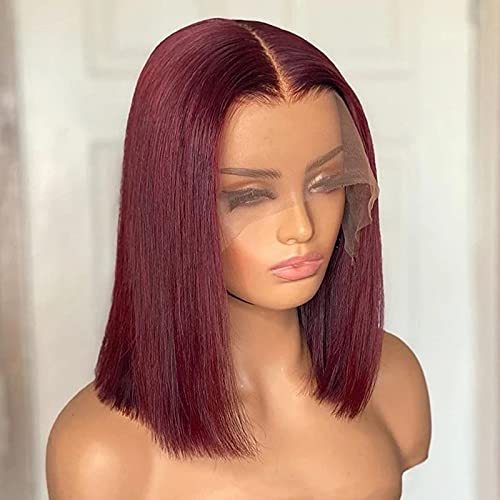 Wine Red Centre Parting Short Bob Hair Staight Wigs