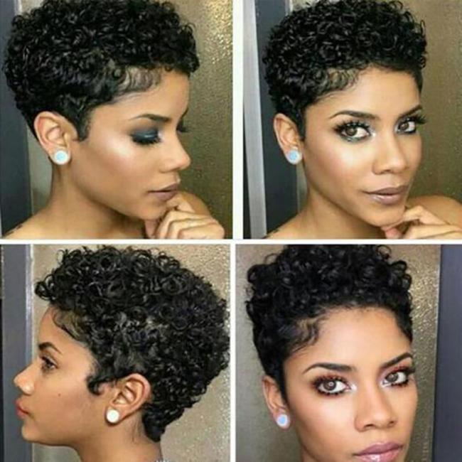 Afro Short Pixed Cut Wig Curly Hair Wig Without Bang
