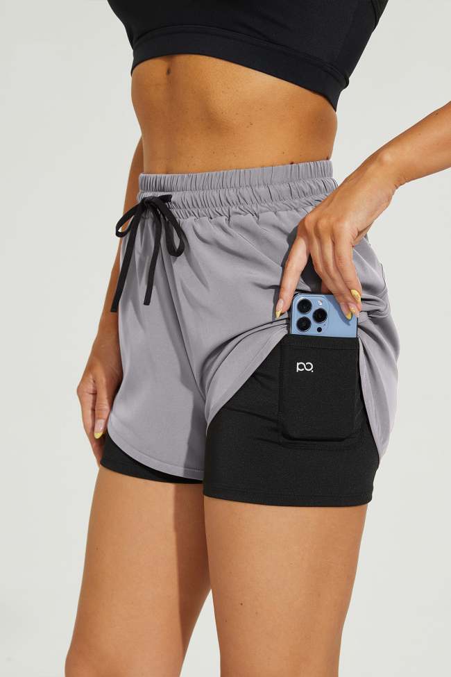 Women's Running Shorts Drawstring Waist with Liner Phone Pockets