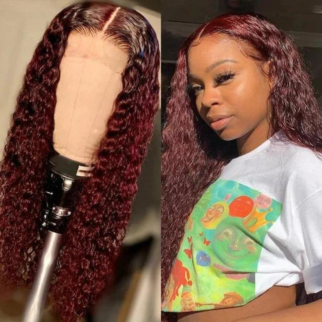 Brazilian Wine Red Long Hair Water Wave Curly Wig