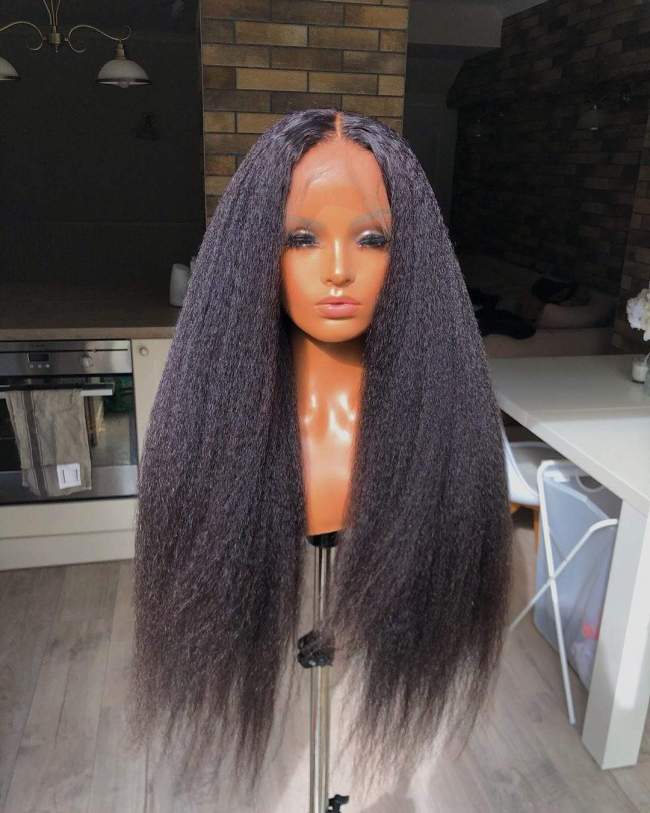 Kinky straight 200% density glueless brazilian black wigs with baby hair