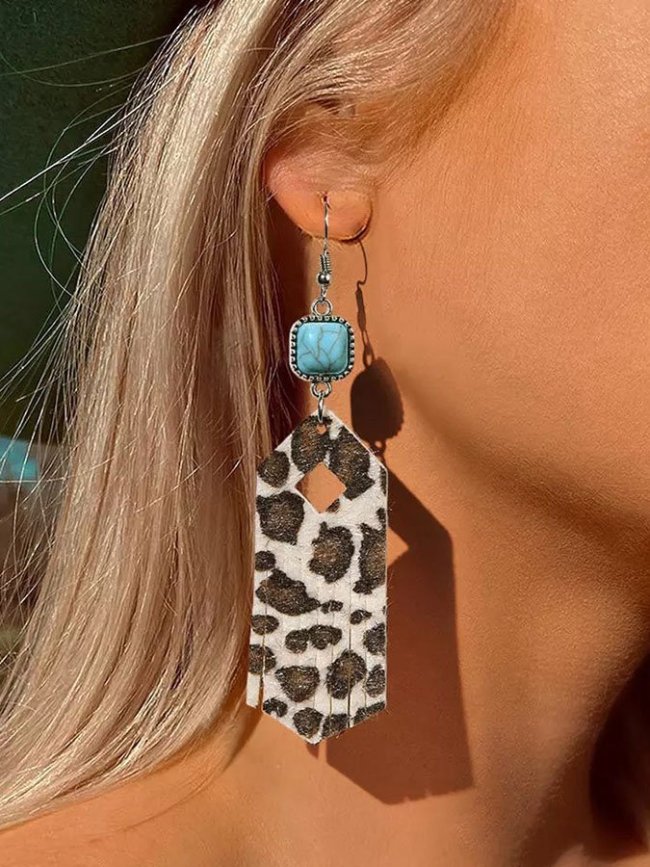 Leopard Turquoise Hollow Out Tassel Earrings