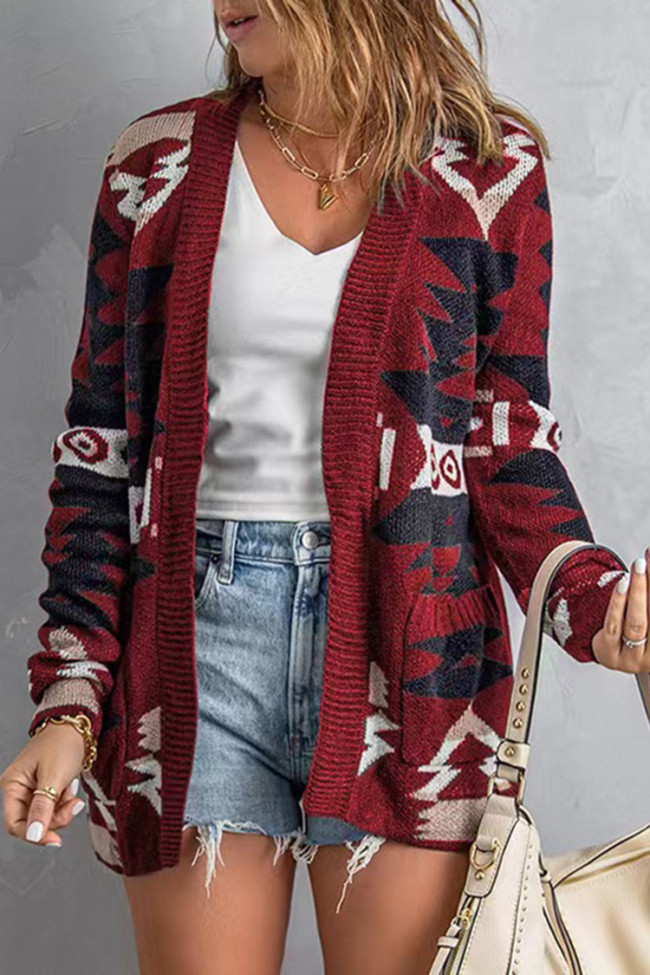 Printed Long Sleeve Knitted Cardigan