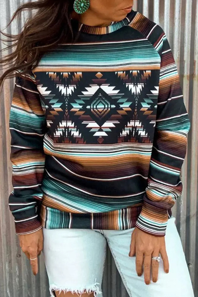 Casual Ethnic Print Long Sleeve Sweatshirt