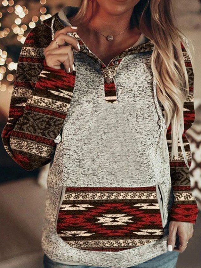 Vintage Ethnic Pullover Hooded Sweatshirt