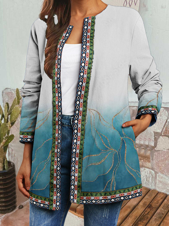 Casual Ombre Print Long Sleeve Jacket