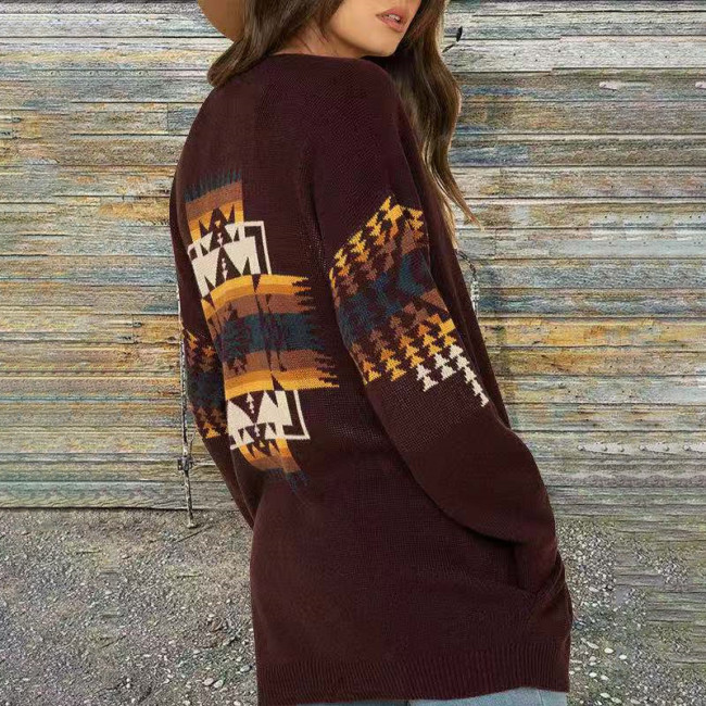 Ethnic Style Long Sleeve Sweater Cardigan
