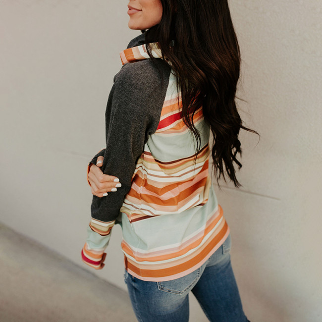 Casual Ethnic Striped Print Hoodie