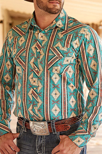 Western Light Blue Print Casual Shirt