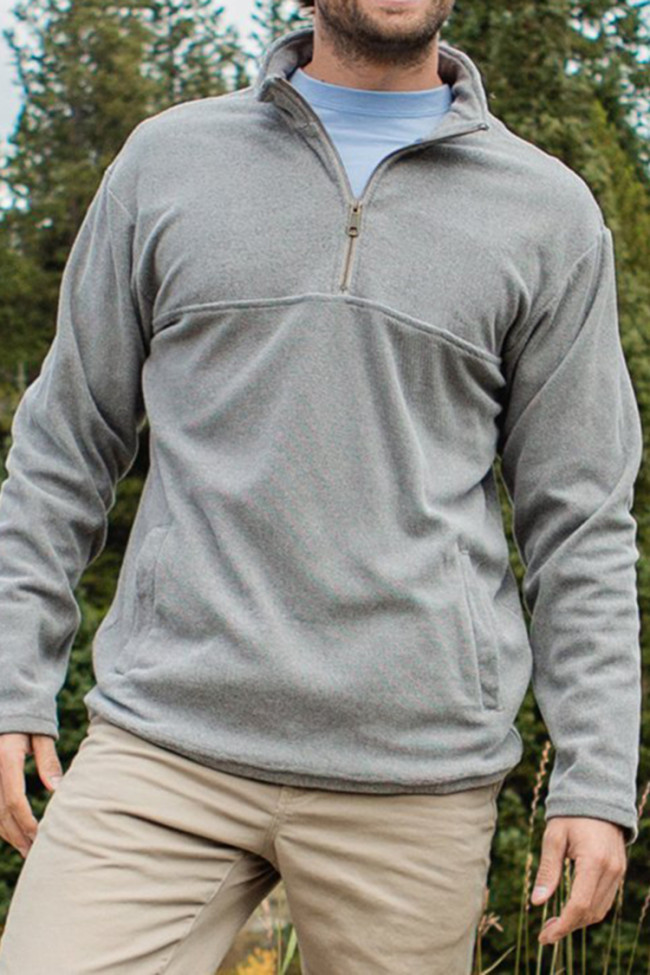 Casual Grey Half-Zip Pullover Sweatshirt