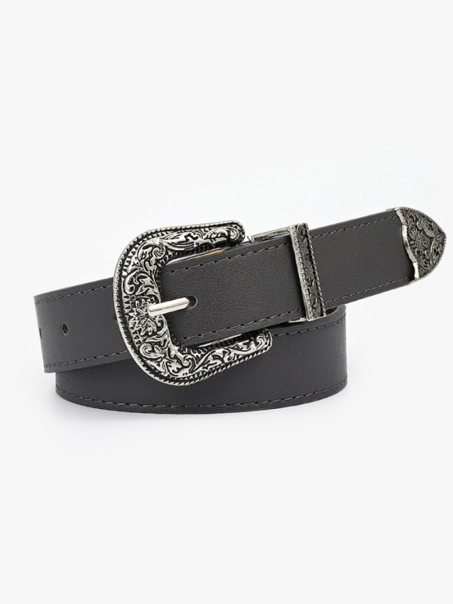 Western Vintage Carved Buckle Basic Belt