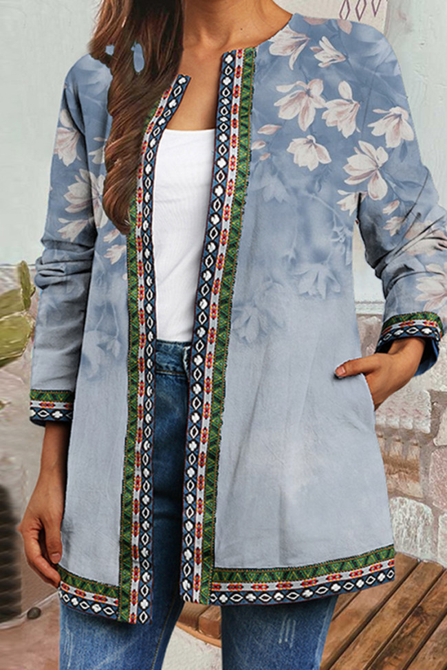 Vintage Ethnic Print Long Sleeve Jacket