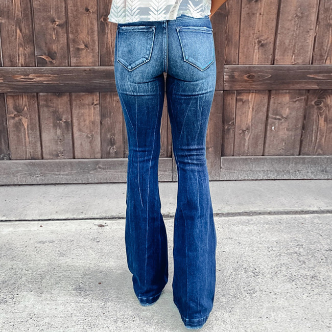 Stylish Washed Shredded Micro Flare Jeans