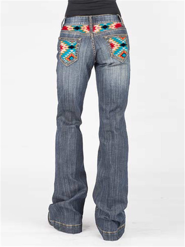 Western Aztec Patchwork Cowgirl Bootcut Jeans