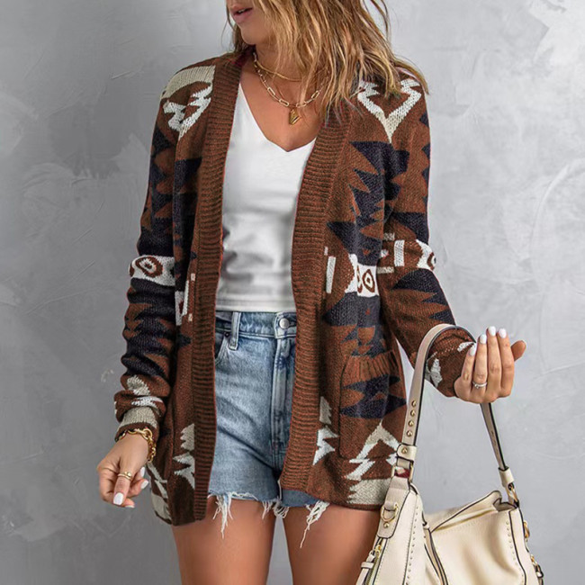 Printed Long Sleeve Knitted Cardigan