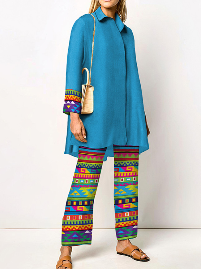 Casual Ethnic Print Two Piece Set