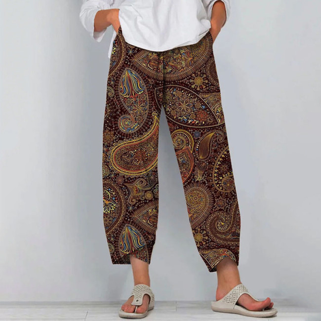 Vintage Ethnic Print Casual Pants