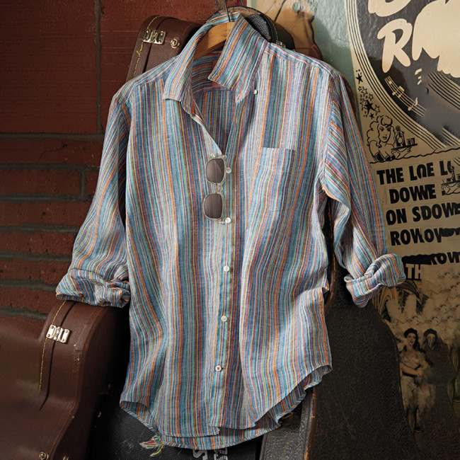 Casual Colorful Stripes Western Print Shirt