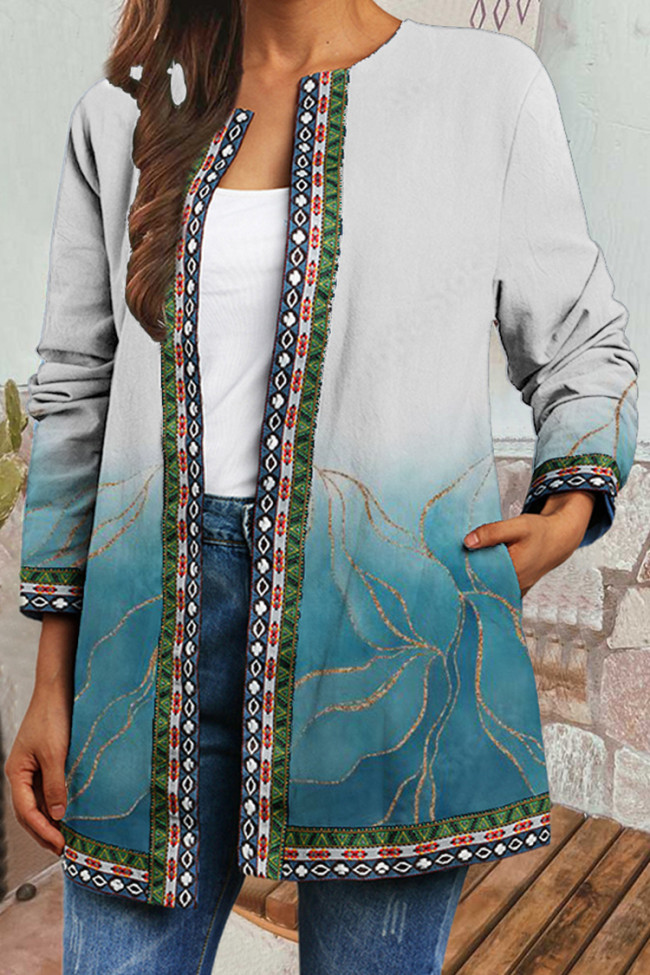 Casual Ombre Print Long Sleeve Jacket