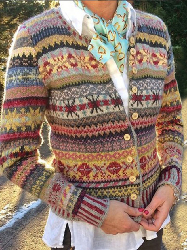Vintage Ethnic Button Sweater Cardigan