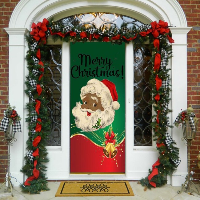 Black Santa Door Cover - Christmas Door Covers - Black Santa Claus Decor - Holiday Door Covers - Black Santa Claus Decoration
