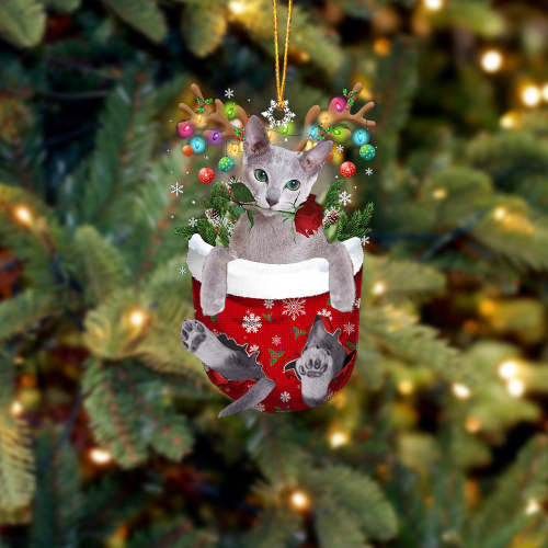 Russian Blue Cat In Snow Pocket Christmas Ornament