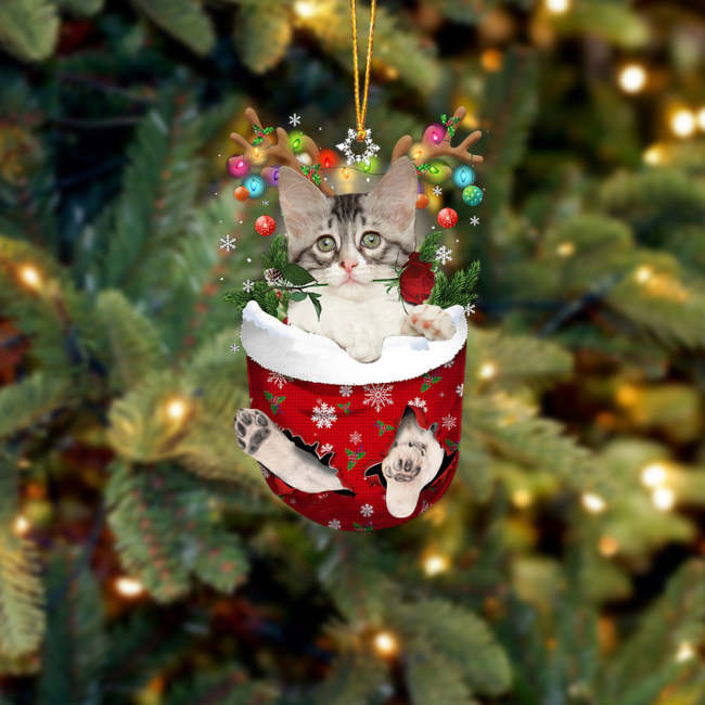 Turkish Angora Cat  In Snow Pocket Christmas Ornament